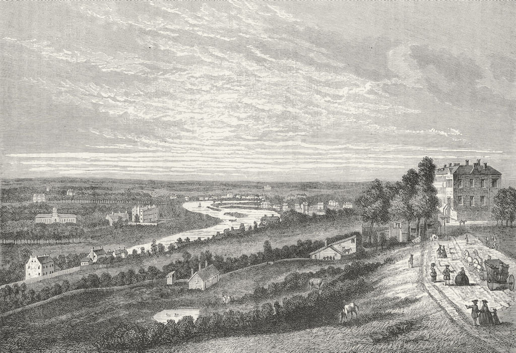 RICHMOND. View from Richmond Hill in 1752 (from a drawing by A Heckel) 1888
